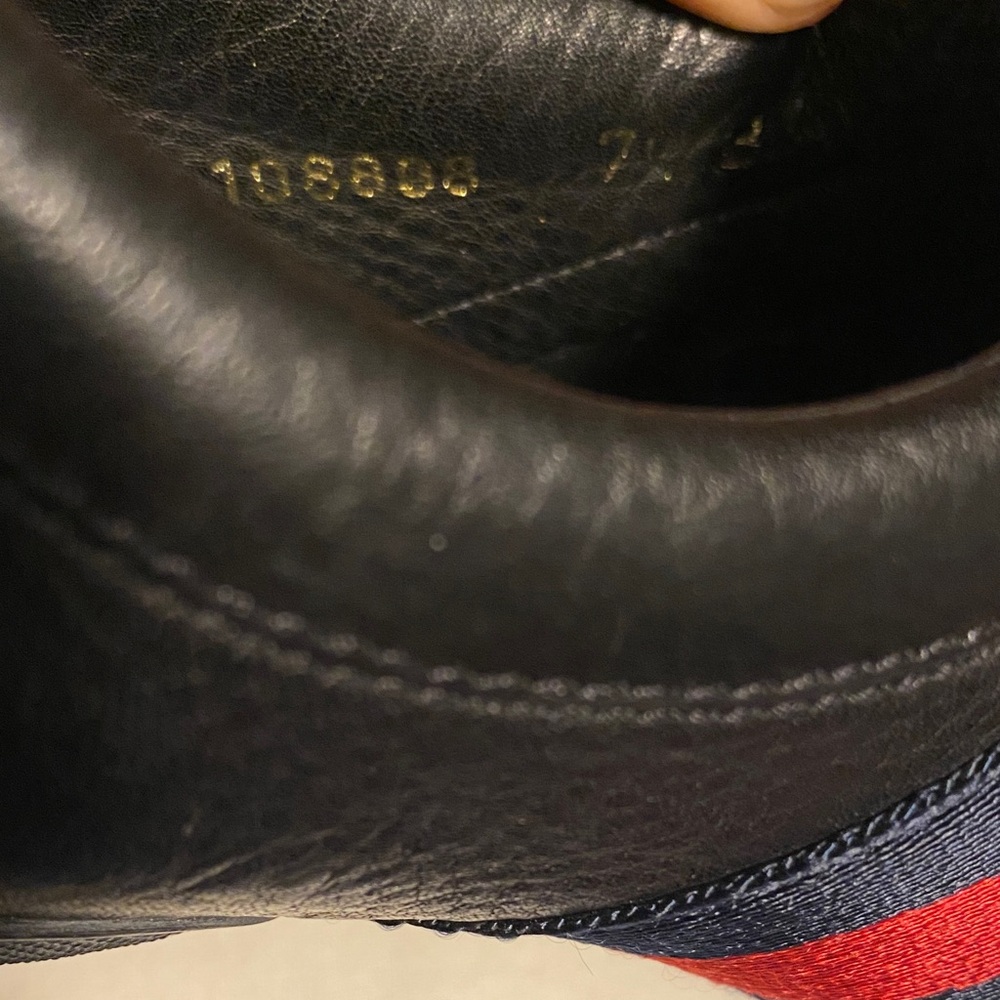 Gucci Black Leather Slip-Ons with Red and Blue Accents - Picture 7 of 7